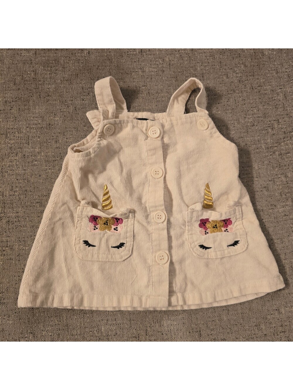 My Destiny Baby Girls 6-9 Months Cream Corduroy Unicorn Dress - Picture 2 of 5